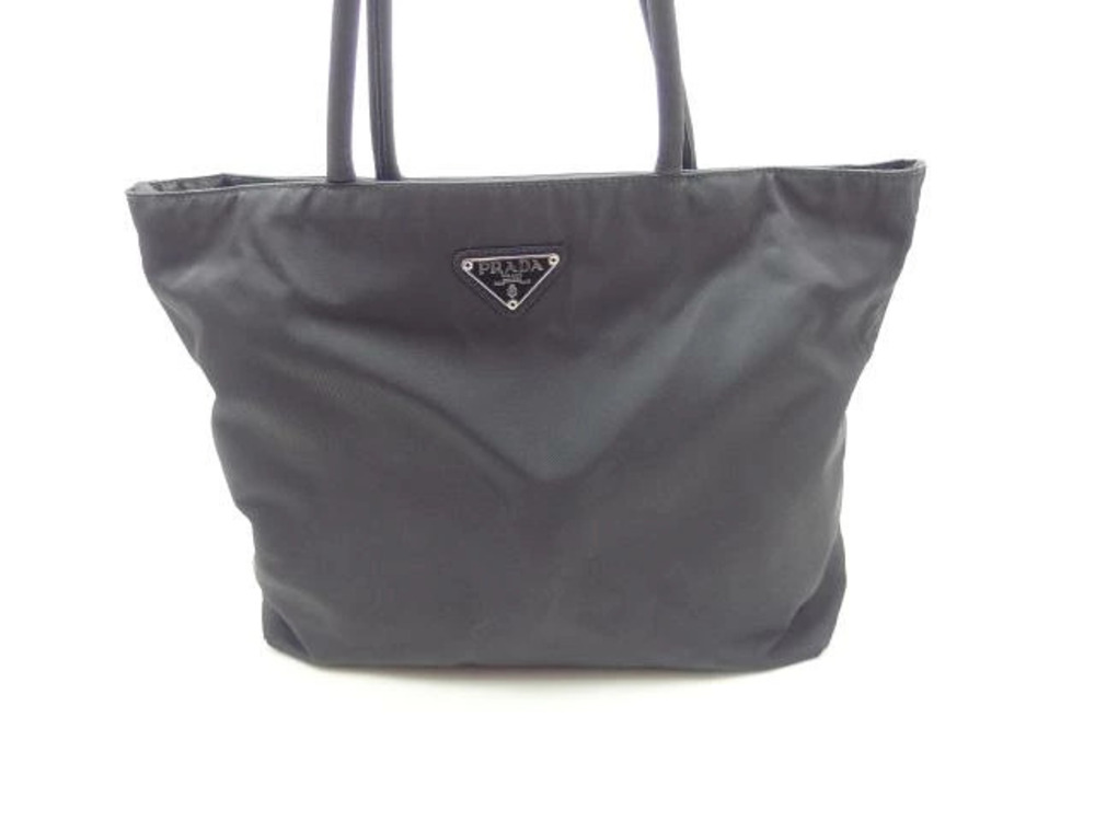Prada black Tessuto tote bag enameled triangular logo